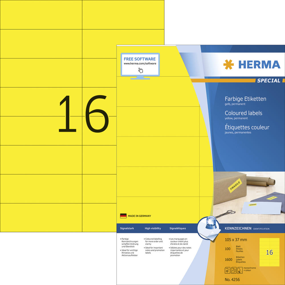 HERMA Etikett 4256 105x37mm A4 gelb 1.600