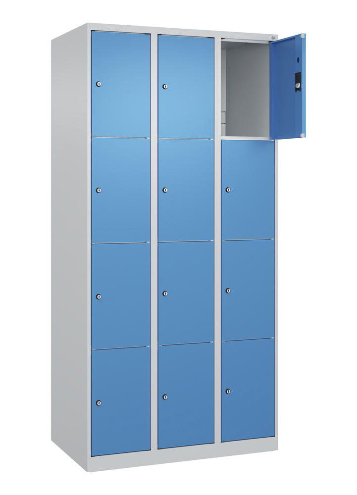 Schließfachschrank CLASSIC PLUS, bodenstehend | Lichtblau RAL 5012 | Bodenstehend | Lichtgrau RAL 7035 | 300 | 3 | 12