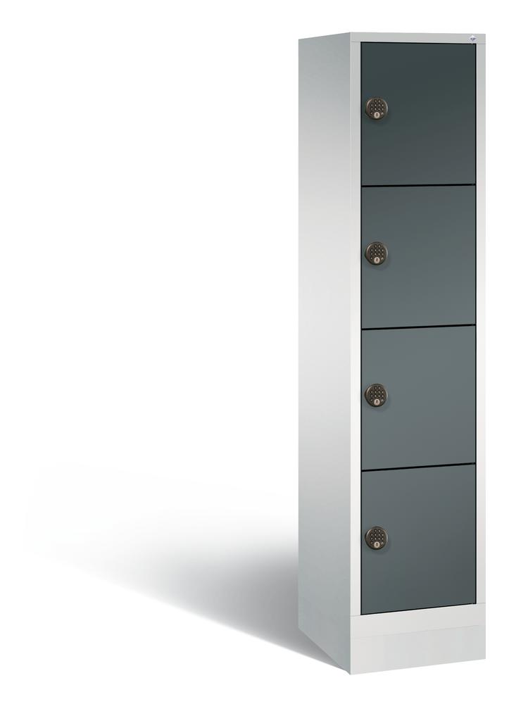 Schließfachschrank mit Ladefunktion, 4 Fächer | Anthrazitgrau RAL 7016 | Elektronikschloss | 4