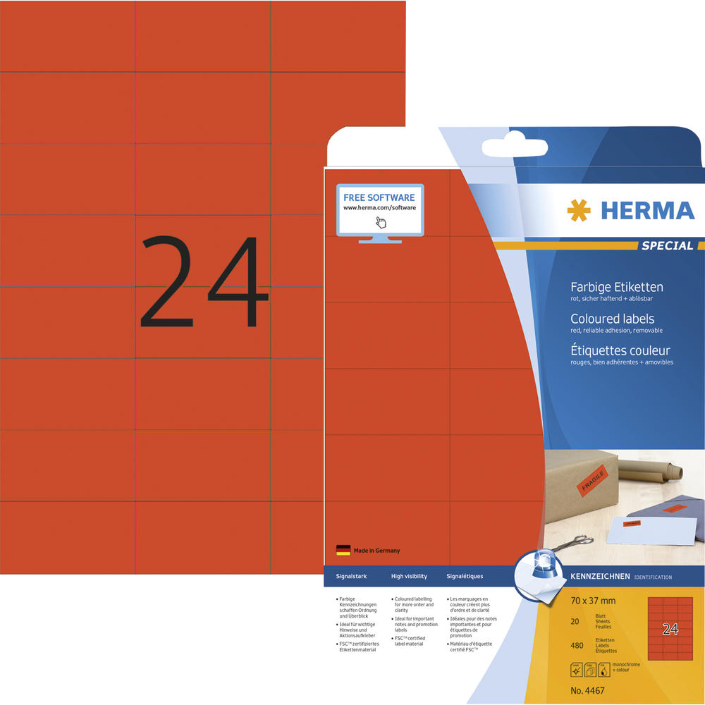 HERMA Etikett SPECIAL 4467 70x37mm rot 480