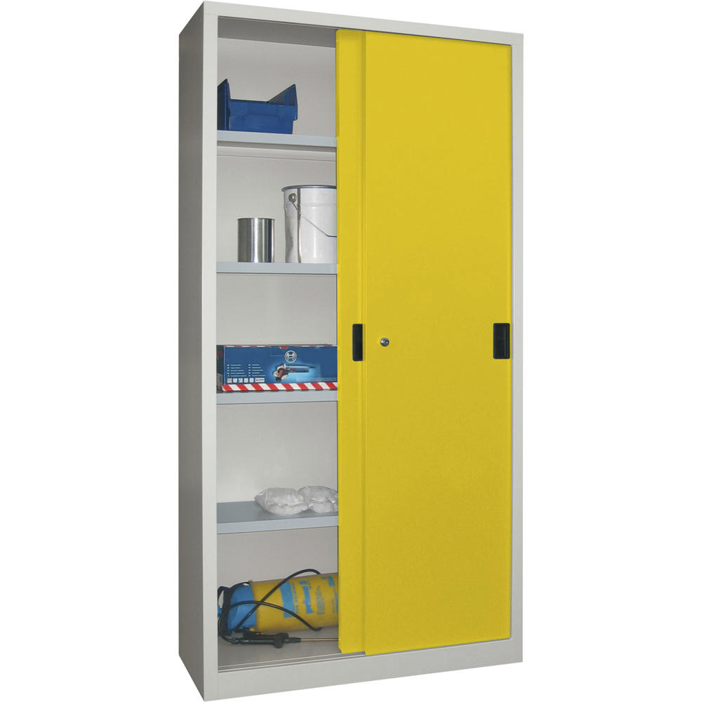 Schiebetüren-Stahlschrank SYSTEM FLEX | Zinkgelb RAL 1018 | 1000 | 400 | mit Stahltüren