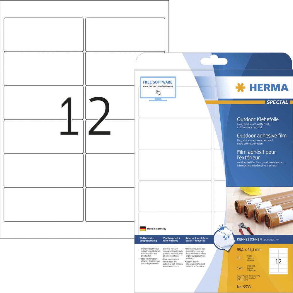HERMA Folienetikett 9533 99,1x42,3mm weiß 120