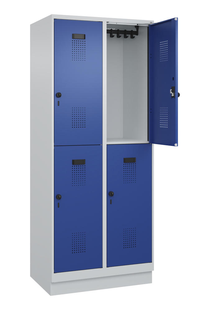 Doppelstöckiger Stahlspind EVOLO PLUS, mit Sockel | Enzianblau RAL 5010 | mit Sockel | Lichtgrau RAL 7035 | 400 | 2