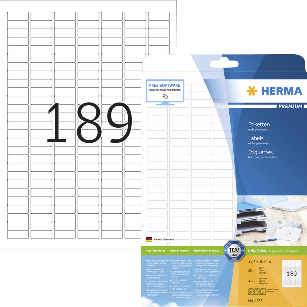 HERMA Etikett PREMIUM 4333 25,4x10 mm weiß 4.725