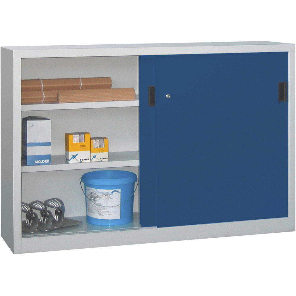 Schiebetüren-Stahlschrank SYSTEM FLEX | Enzianblau RAL 5010 | 1500 | 400 | mit Stahltüren