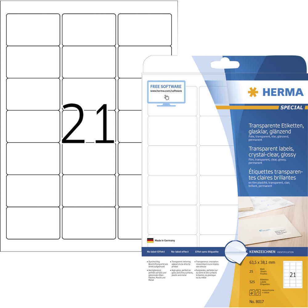 HERMA Folienetikett 8017 63,5x38,1mm tr 525
