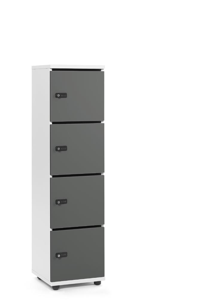 Schließfachschrank OFFICE-LINE mit 4 Fächern | Grau | mit Posteinwurf | Weiß | Mechanisches Zahlen-Kombinationsschloss