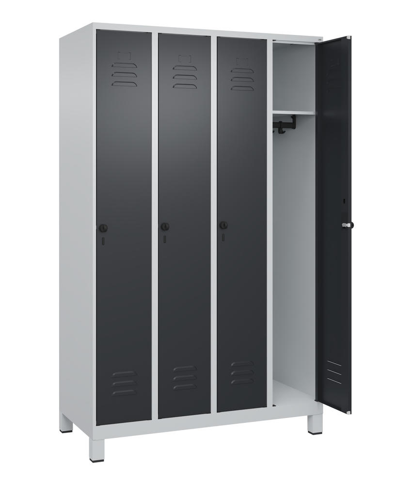 Garderoben-Stahlspind CLASSIC PLUS, mit Füßen | Schwarzgrau RAL 7021 | mit Füßen | Lichtgrau RAL 7035 | 300 | 4