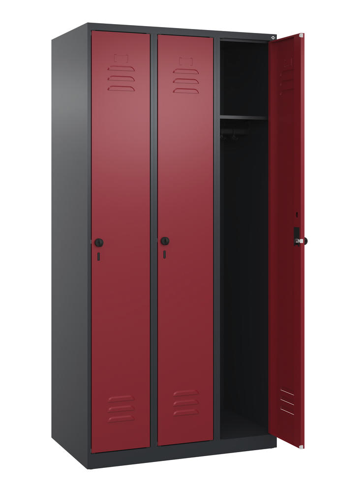 Garderoben-Stahlspind CLASSIC PLUS, bodenstehend | Rubinrot RAL 3003 | Bodenstehend | Schwarzgrau RAL 7021 | 300 | 3