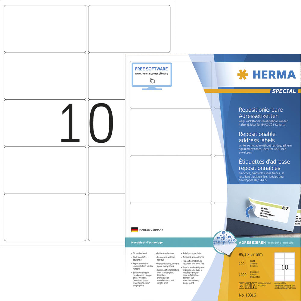 HERMA Adressetikett Movables 10316 99,1x57mm weiß
