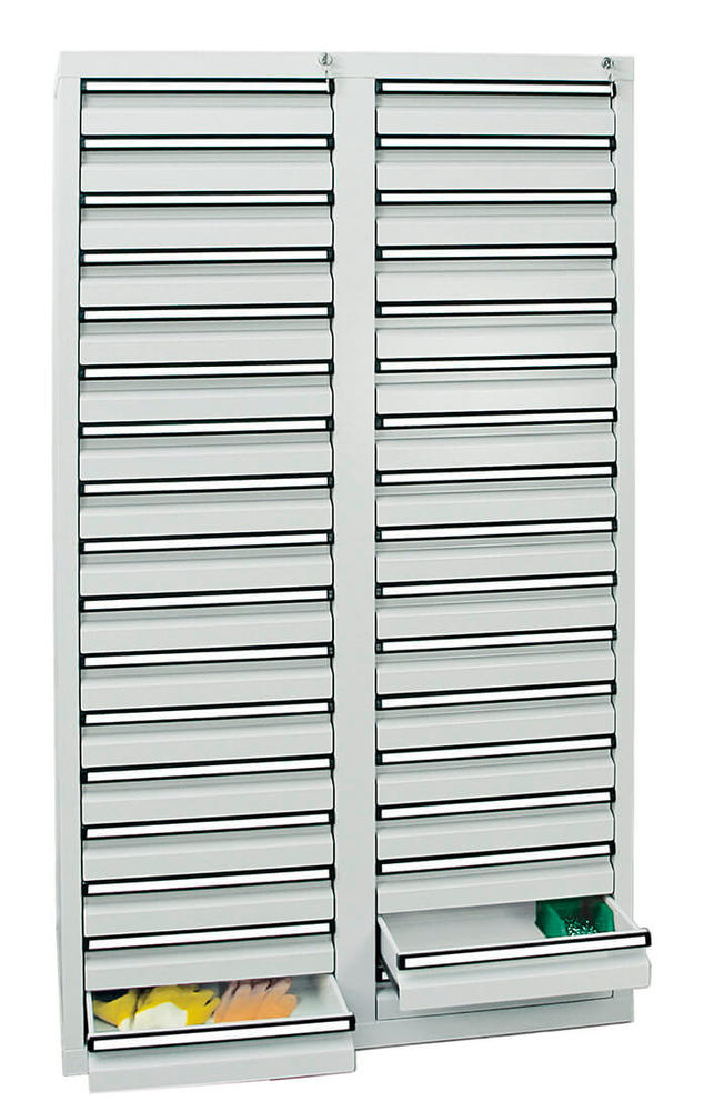 Schubladenschrank SYSTEM DTS 410, 34 Schubladen | Lichtgrau RAL 7035 | 1800 | 1000 | 34 Schübe