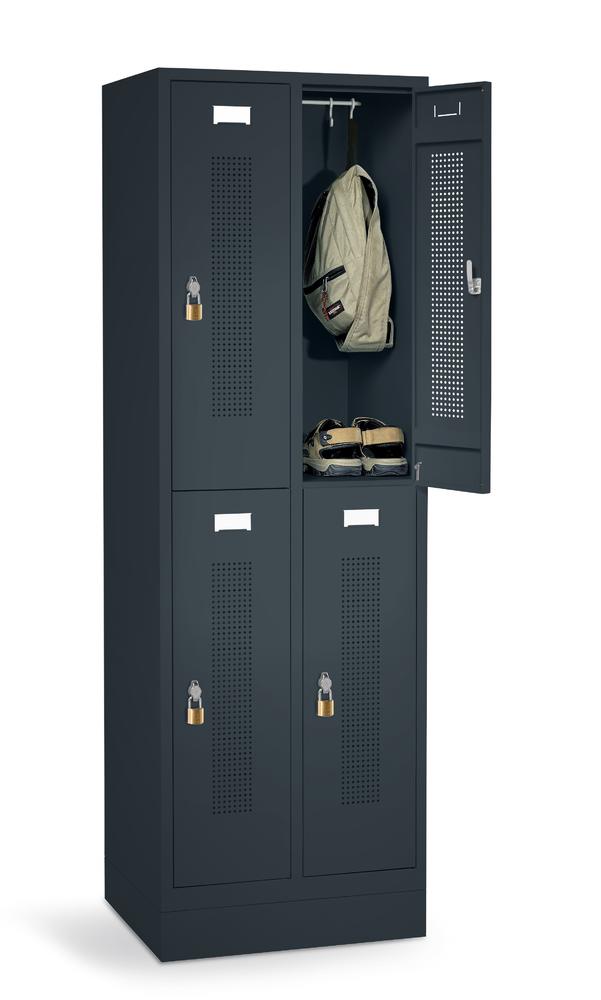 Doppelstöckiger Spind SYSTEM SP1 mit Sockel | Anthrazit RAL 7021 | mit Sockel | Drehriegelverschluss