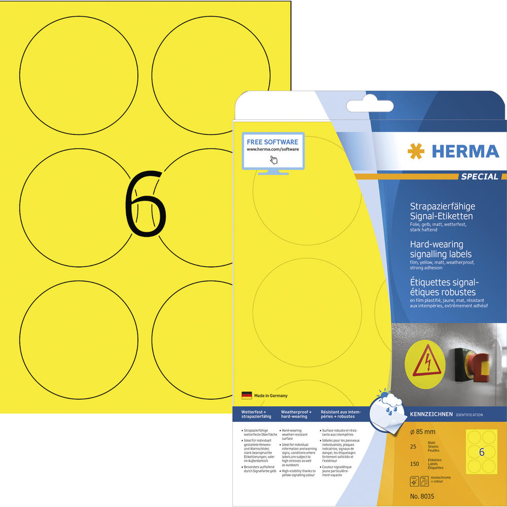 HERMA Folienetikett 8035 85mm rund gelb 150