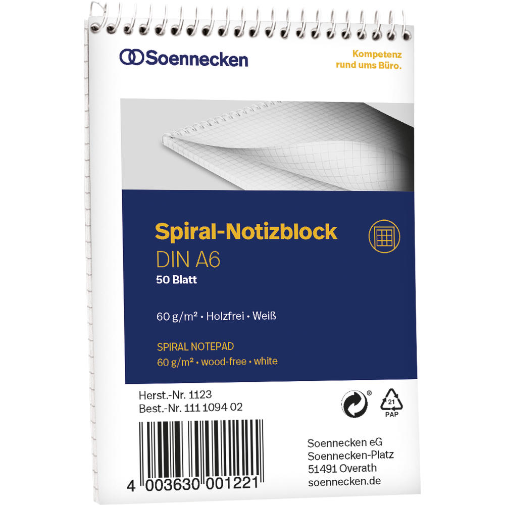 Soennecken Notizblock 1123 DIN A6 60g kariert