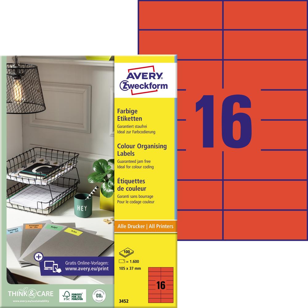 Avery Zweckform Universaletikett 3452 105x37mm rot