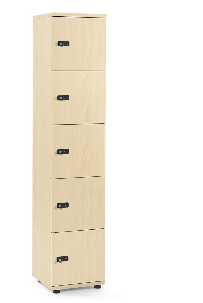 Schließfachschrank OFFICE-LINE mit 5 Fächern | Ahorndekor | ohne Posteinwurf | Ahorndekor | Mechanisches Zahlen-Kombinationsschloss