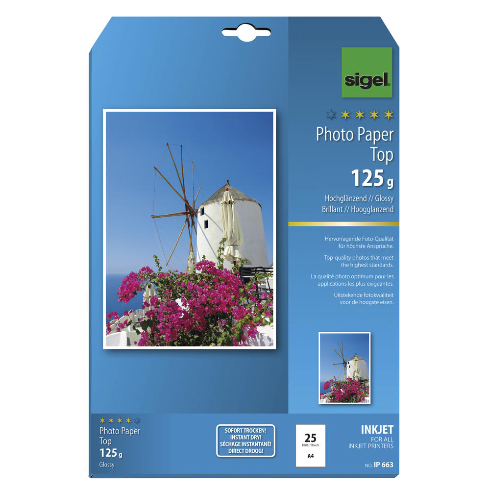 SIGEL Fotopapier IP663 DIN A4 125g hochweiß 25