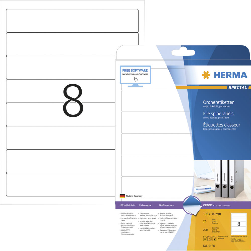 HERMA Ordneretikett 5160 schmal/kurz weiß 200