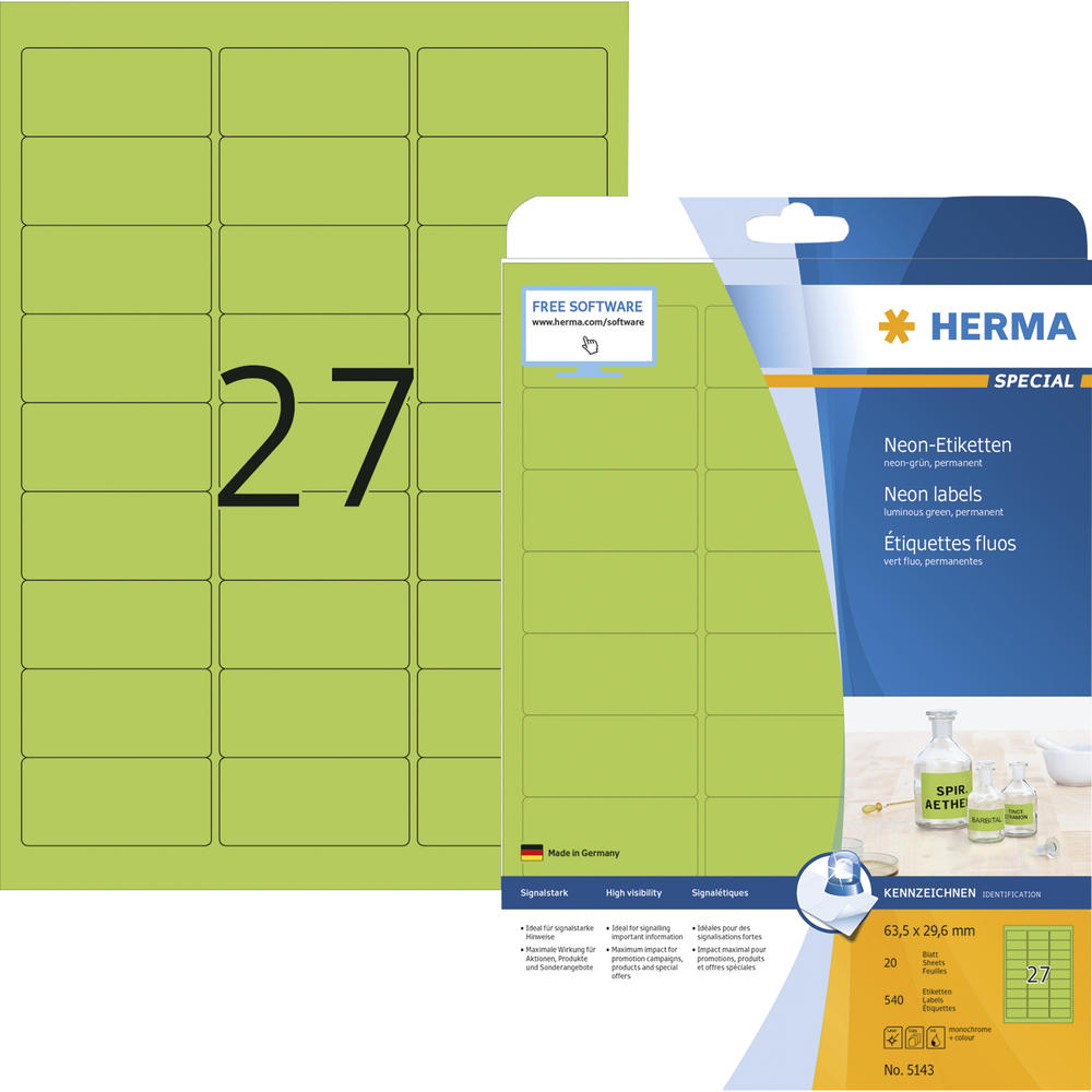 HERMA Etikett 5143 63,5x29,6mm neongrün 540