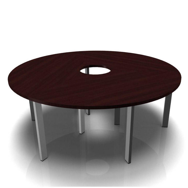 Konferenztisch DELTA-ORBIS | Wenge | 1985 | Rund, 6 Sitzplätze | Alusilber RAL 9006