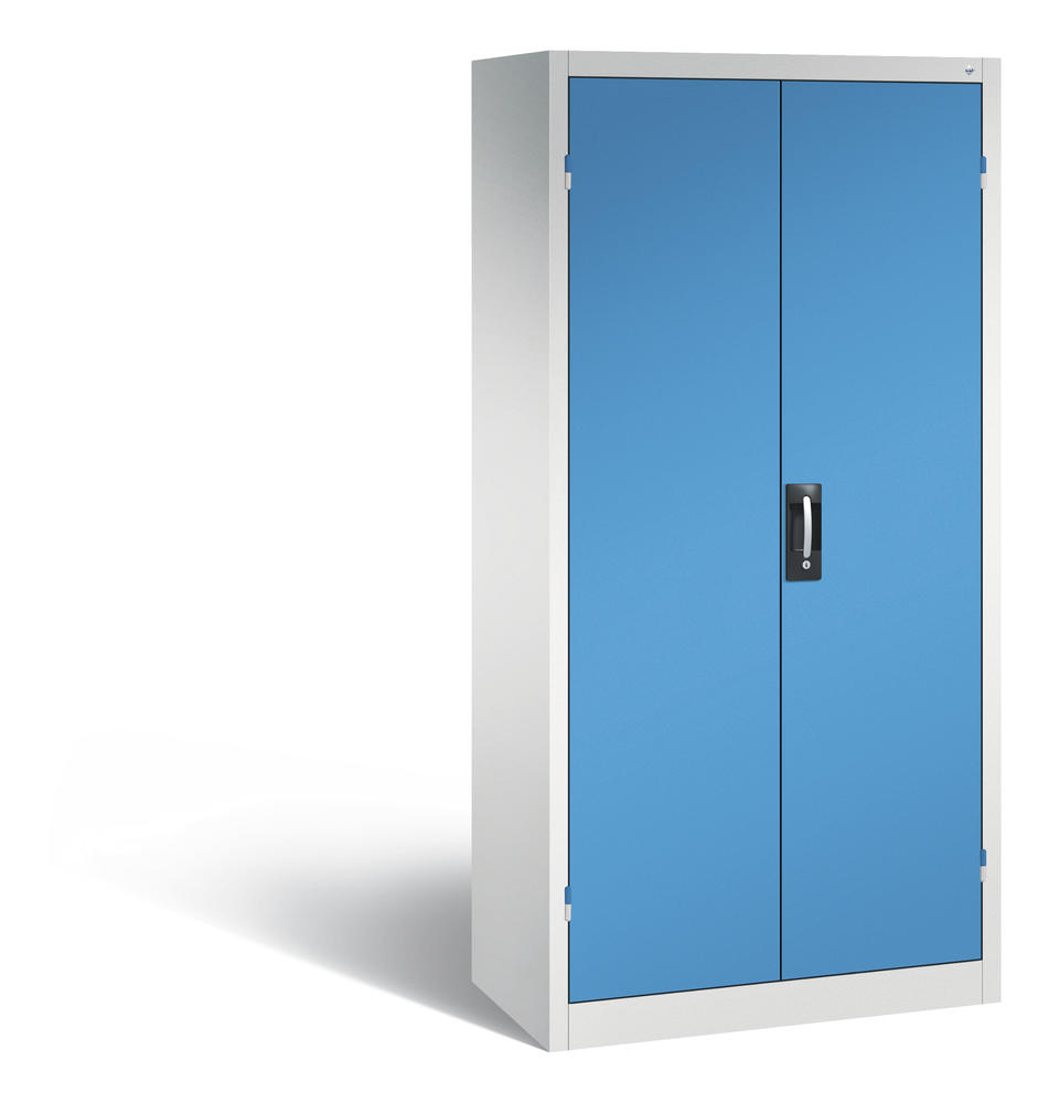 Akkuladeschrank Serie Basic, Vollblechtüren | Lichtblau RAL 5012 | Basic, ohne Schubladenblock | Vollblechtüren | Lichtgrau RAL 7035