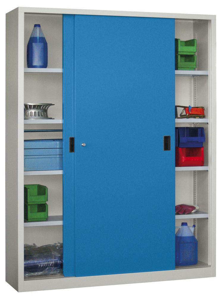 Schiebetüren-Stahlschrank SYSTEM FLEX | Lichtblau RAL 5012 | 1500 | 400 | mit Stahltüren
