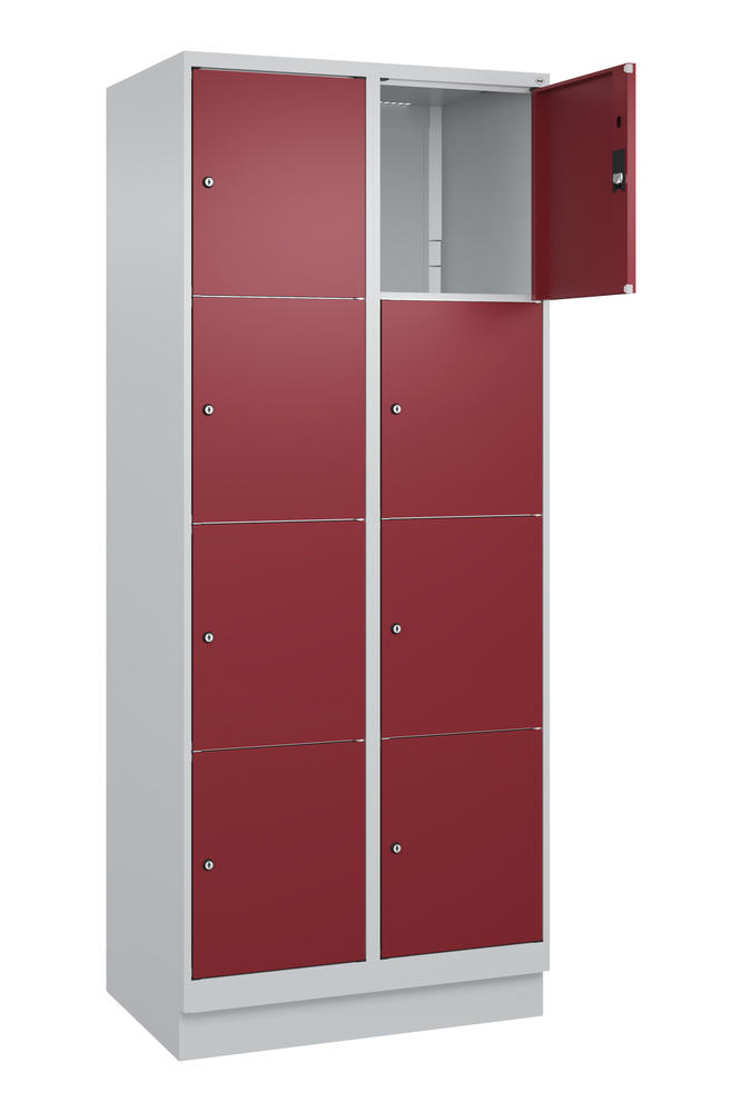 Schließfachschrank CLASSIC PLUS, mit Sockel | Rubinrot RAL 3003 | mit Sockel | Lichtgrau RAL 7035 | 400 | 2 | 8