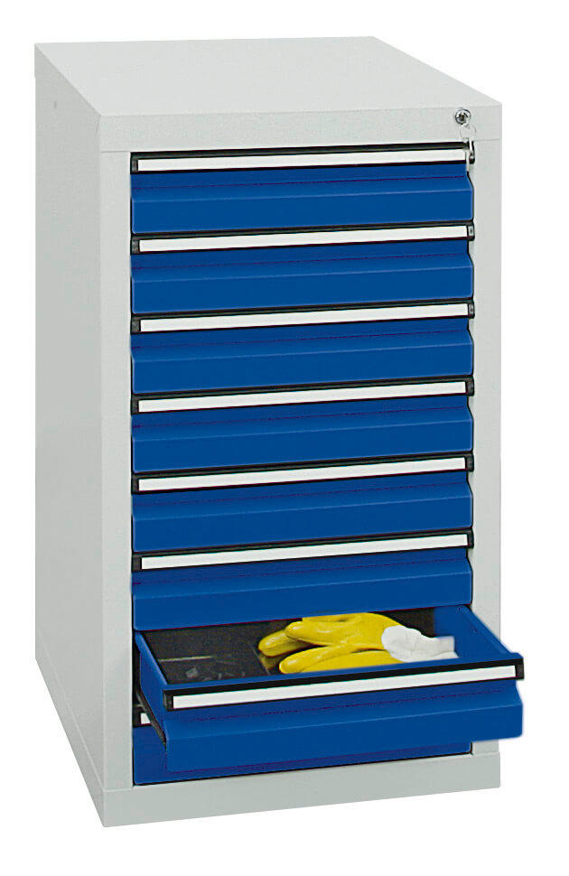 Schubladenschrank SYSTEM DTS 410, 8 Schubladen | Enzianblau RAL 5010 | 900 | 500 | 8 Schübe