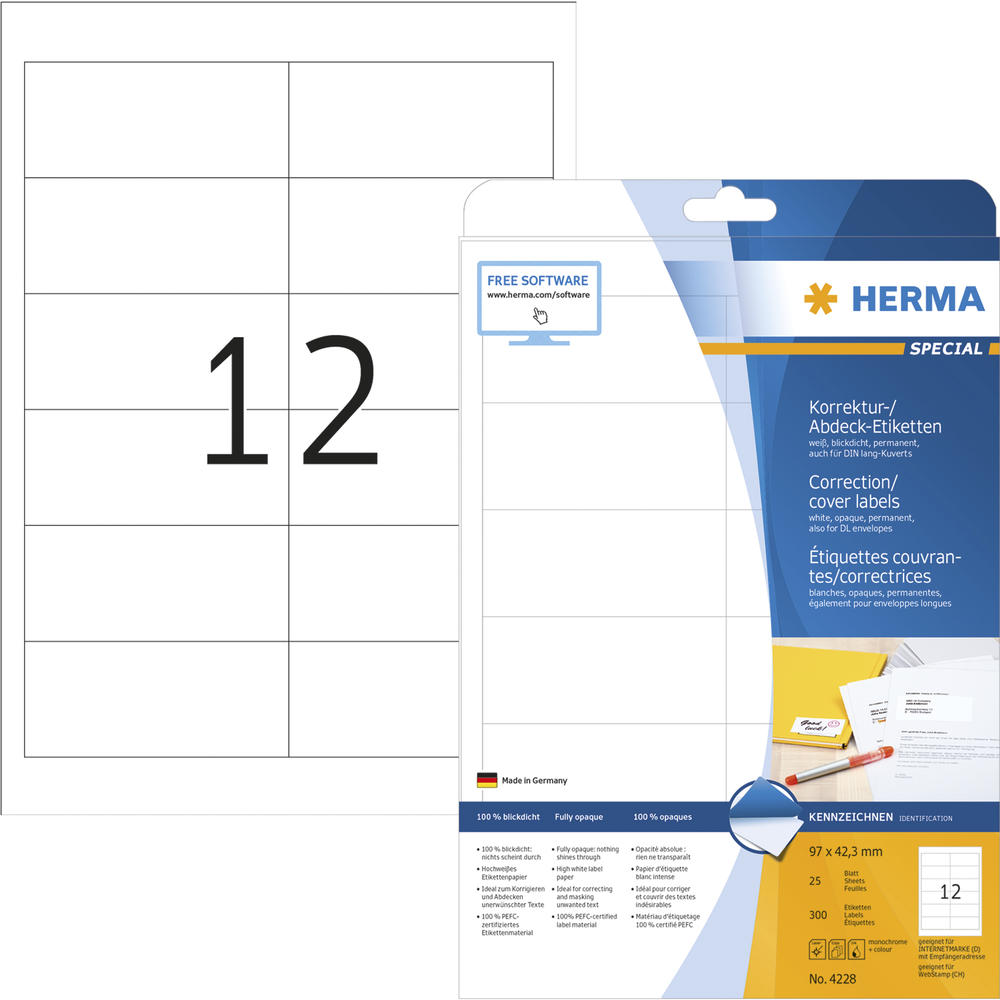 HERMA Etikett 4228 deckend 96,5x42,3mm weiß 300