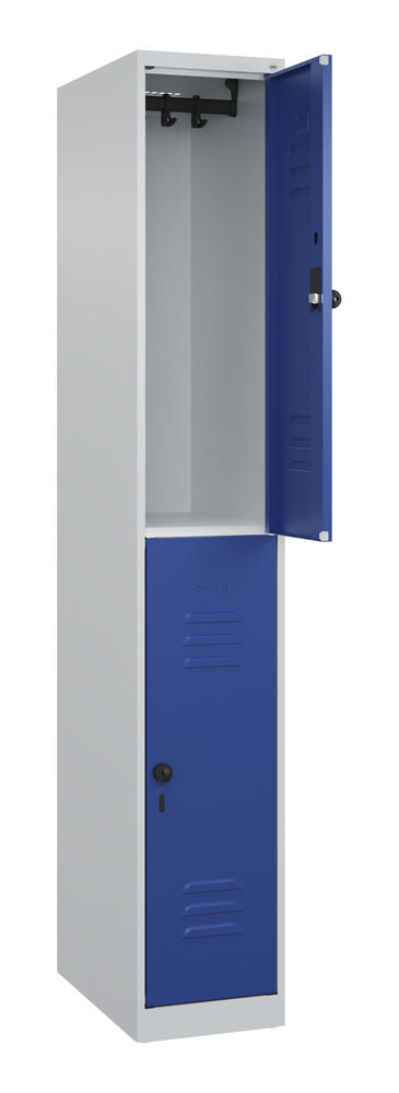 Doppelstöckiger Spind CLASSIC PLUS, bodenstehend | Enzianblau RAL 5010 | Bodenstehend | Lichtgrau RAL 7035 | 300 | 1