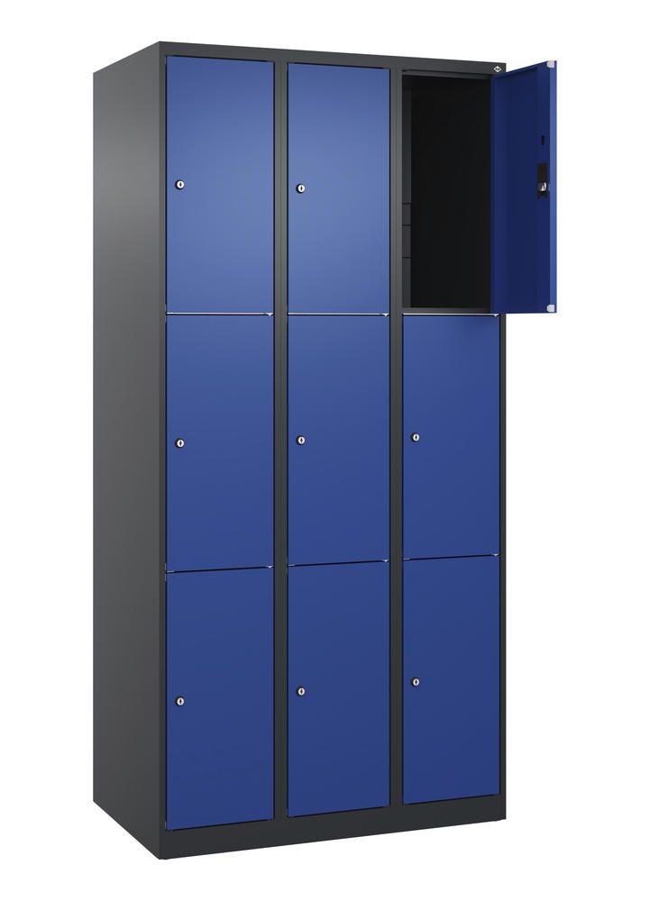 Schließfachschrank CLASSIC PLUS, bodenstehend | Enzianblau RAL 5010 | Bodenstehend | Schwarzgrau RAL 7021 | 300 | 3 | 9