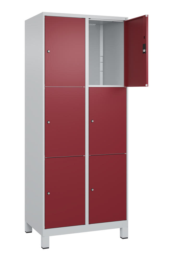 Schließfachschrank CLASSIC PLUS, mit Füßen | Rubinrot RAL 3003 | mit Füßen | Lichtgrau RAL 7035 | 400 | 2 | 6
