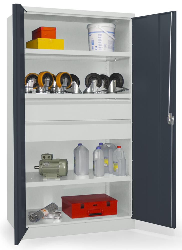 Schwerlastschrank ohne Mitteltrennwand | Anthrazitgrau RAL 7016 | 1040 | 2 Schubladen H175 mm