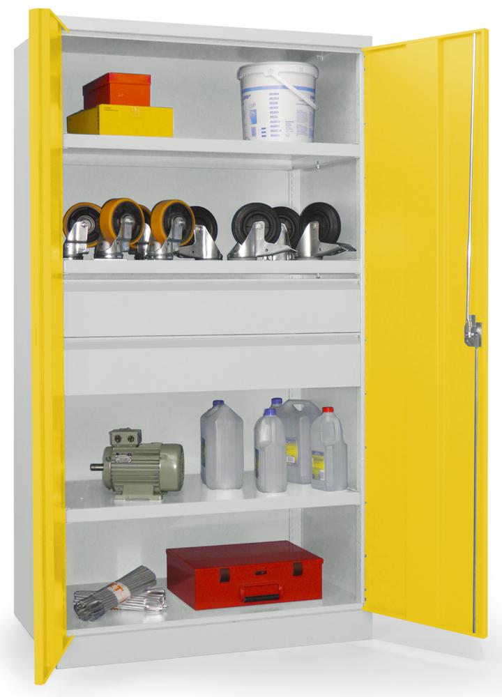 Schwerlastschrank ohne Mitteltrennwand | Zinkgelb RAL 1018 | 1040 | 2 Schubladen H175 mm