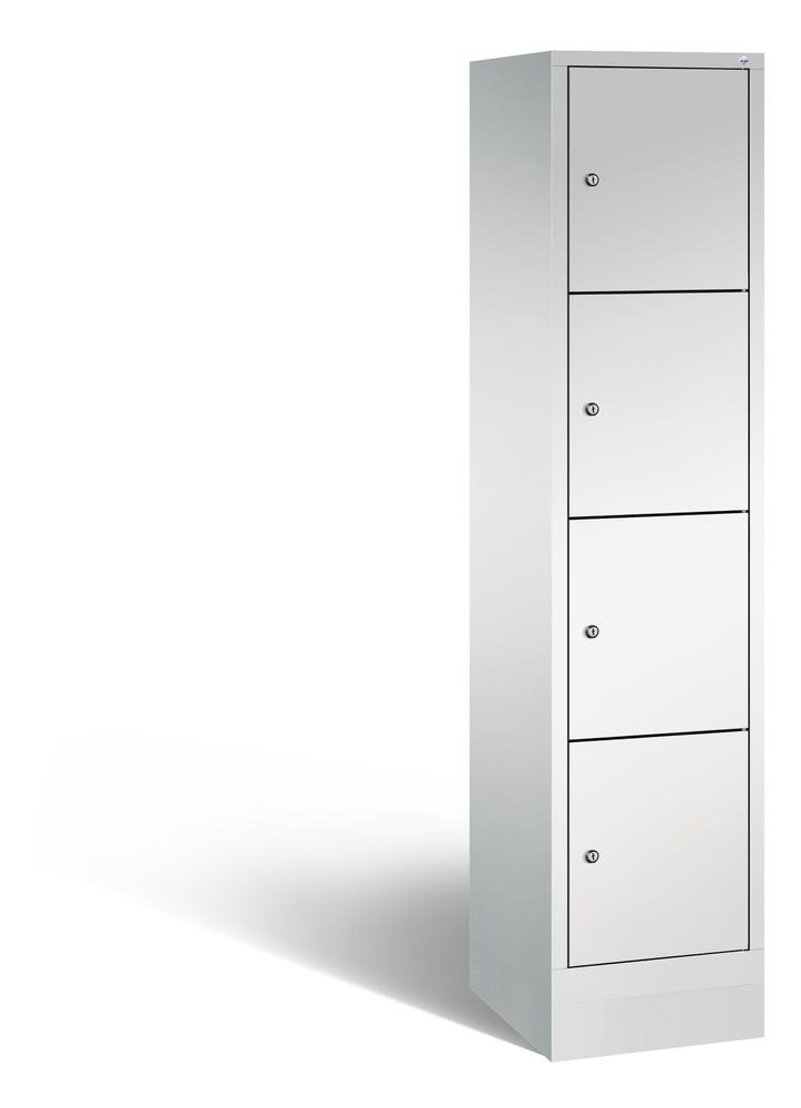 Schließfachschrank mit Ladefunktion, 4 Fächer | Lichtgrau RAL 7035 | Zylinderschloss | 4