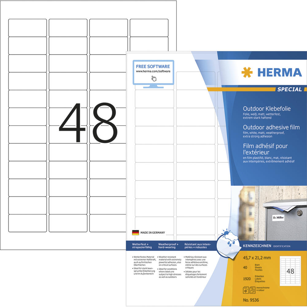 HERMA Etikett Outdoor 9536 45,7x21,2mm weiß 1.920