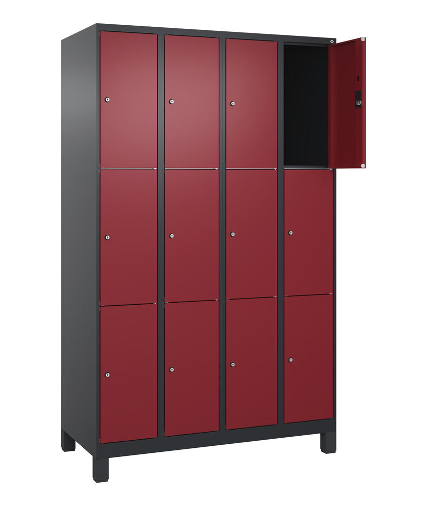 Schließfachschrank CLASSIC PLUS, mit Füßen | Rubinrot RAL 3003 | mit Füßen | Schwarzgrau RAL 7021 | 300 | 4 | 12