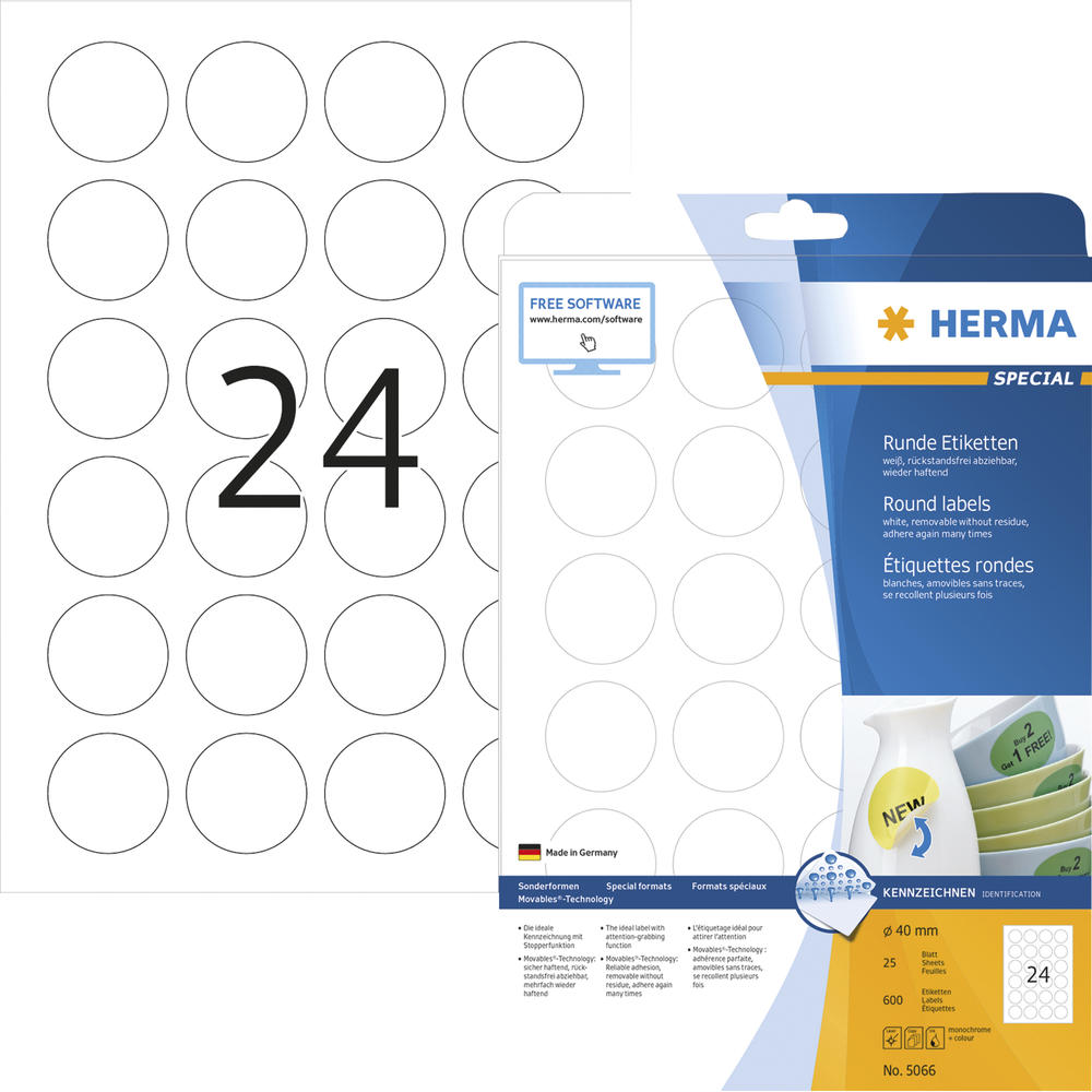 HERMA Etikett Special 5066 40mm rund weiß 600