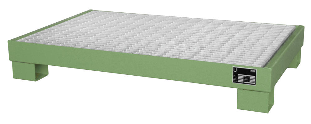 Auffangwanne aus Stahl, mit verzinktem Gitterrost | Resedagrün RAL 6011 | 1300 | 800