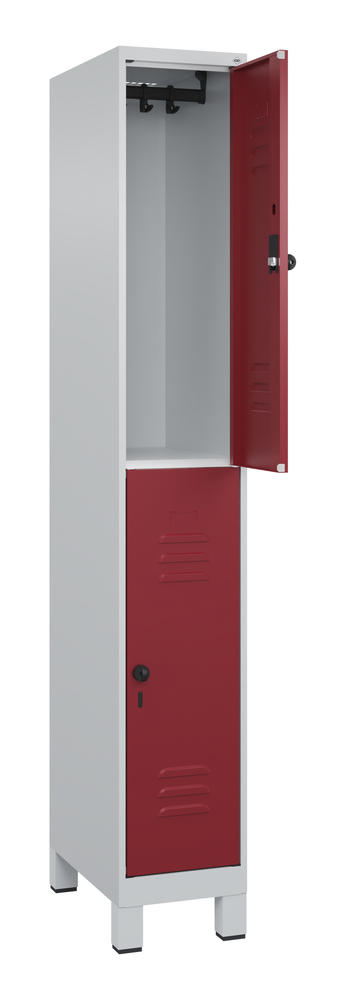 Doppelstöckiger Spind CLASSIC PLUS, mit Füßen | Rubinrot RAL 3003 | mit Füßen | Lichtgrau RAL 7035 | 300 | 1