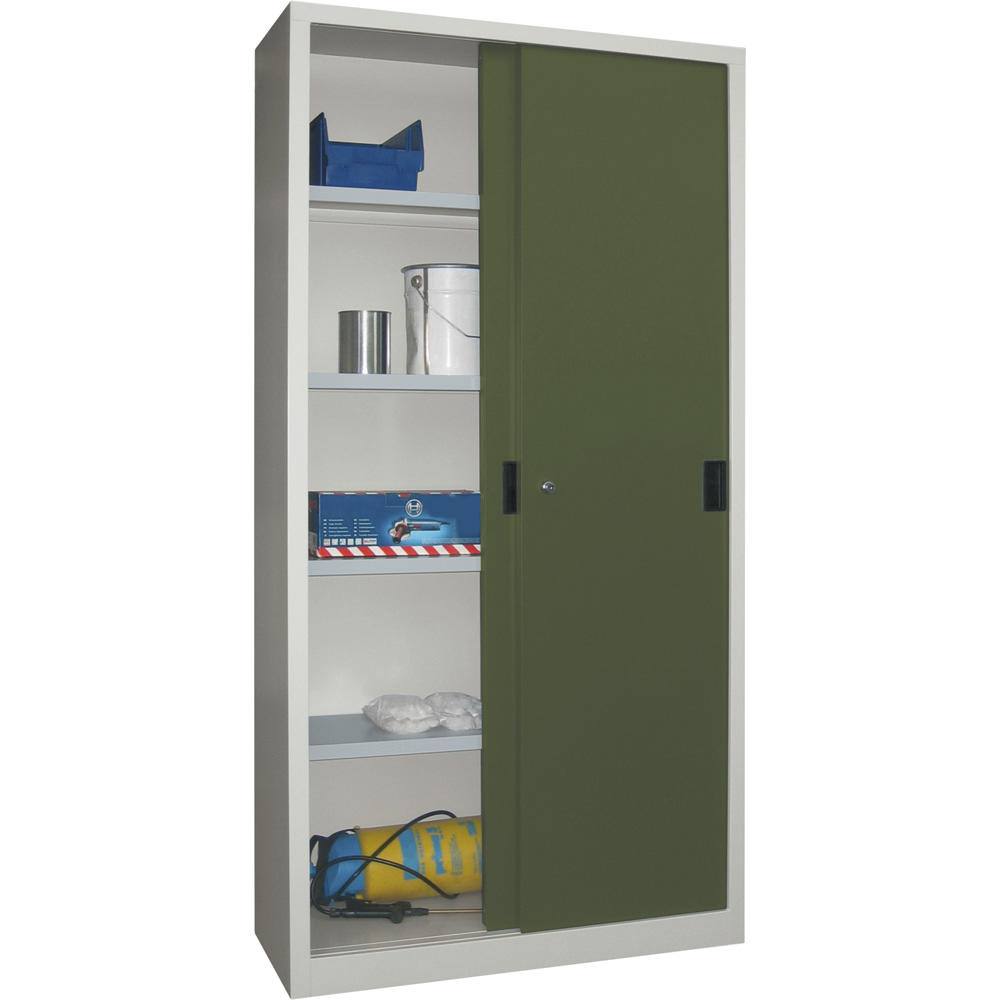 Schiebetüren-Stahlschrank SYSTEM FLEX | Resedagrün RAL 6011 | 1000 | 400 | mit Stahltüren