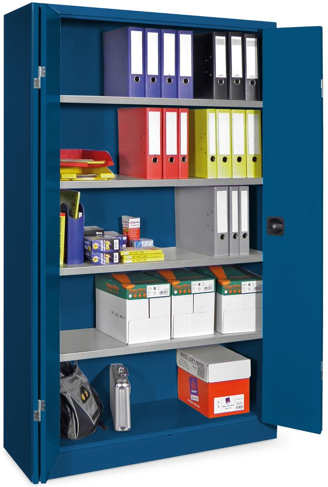 Falttüren-Stahlschrank mit verzinkten Böden | Enzianblau RAL 5010 | 1950 | 1200 | 400 | mit verzinkten Fachböden | Enzianblau RAL 5010