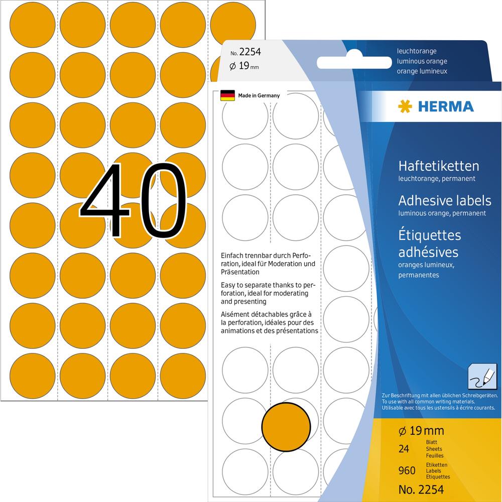 HERMA Markierungspunkt 2254 19mm leuchtorange 960