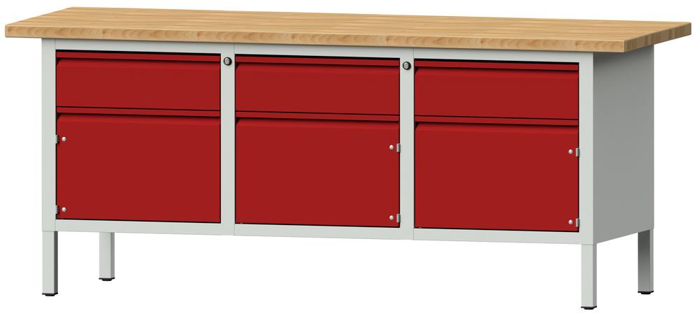 Werkbank SERIE ALLROUND | Karminrot RAL 3002 | Buche-Massiv-Arbeitsplatte