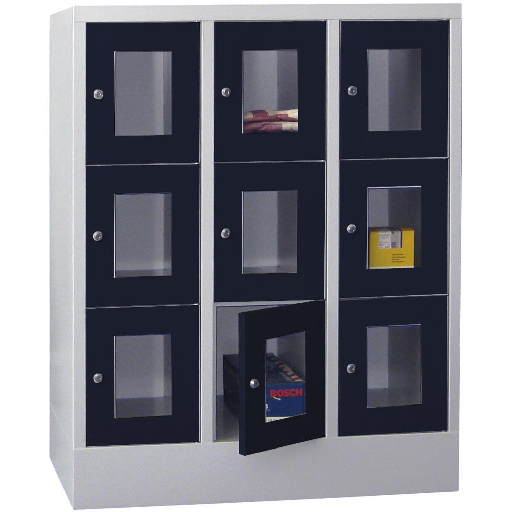 Schließfachschrank CLASSIC mit Sichtfenstertüren | Anthrazitgrau RAL 7016 | 300 | 3 | 9