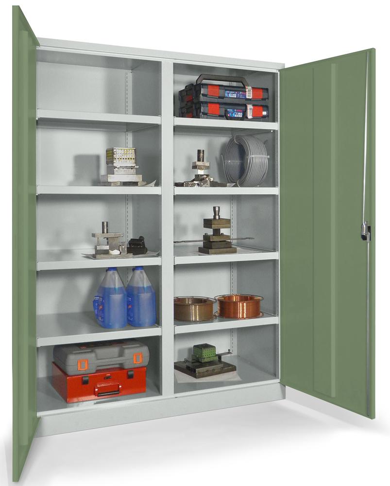 Schwerlastschrank mit Mitteltrennwand | Resedagrün RAL 6011 | 1470 | ohne Schubladen