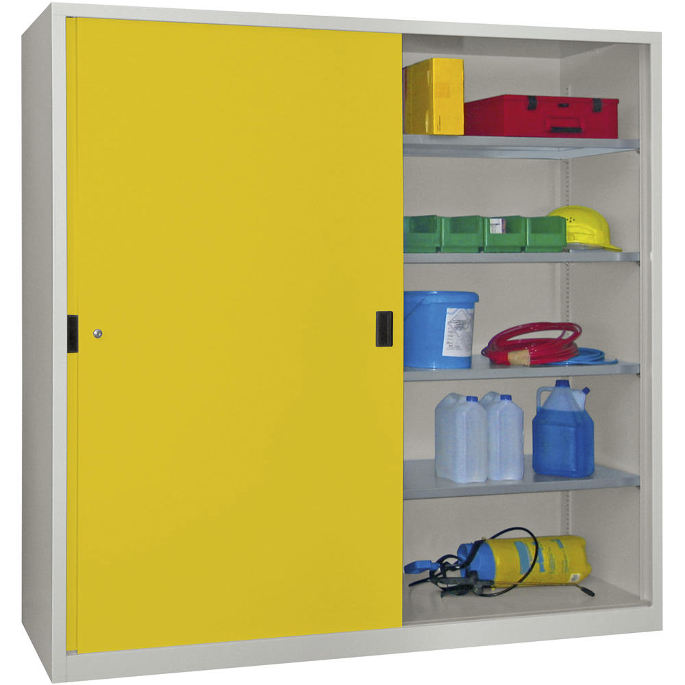 Schiebetüren-Stahlschrank SYSTEM FLEX | Zinkgelb RAL 1018 | 2000 | 400 | mit Stahltüren