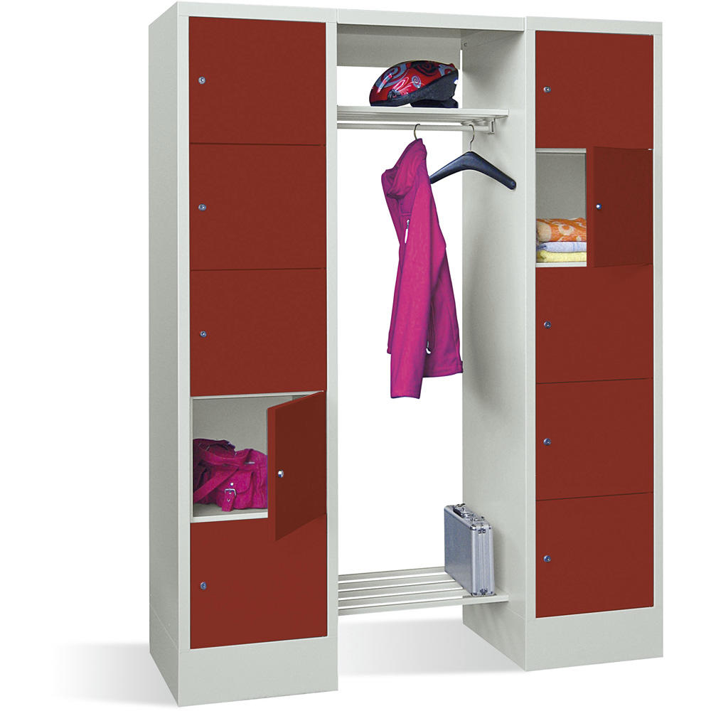 Garderobe mit Schließfachschränken BASIC | Rubinrot RAL 3003 | 400 | 2 | 10