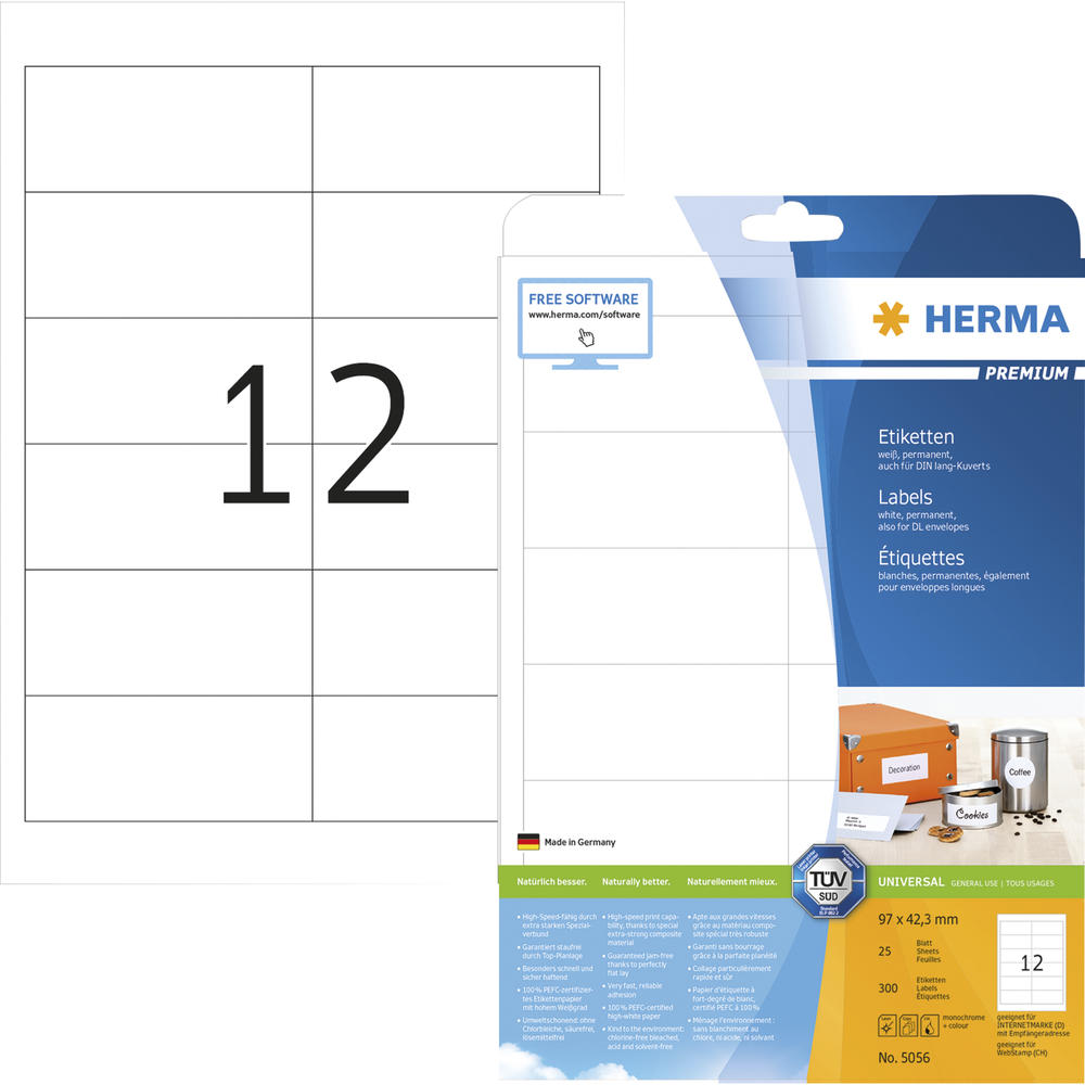 HERMA Etikett PREMIUM 5056 97x42,3mm weiß 300