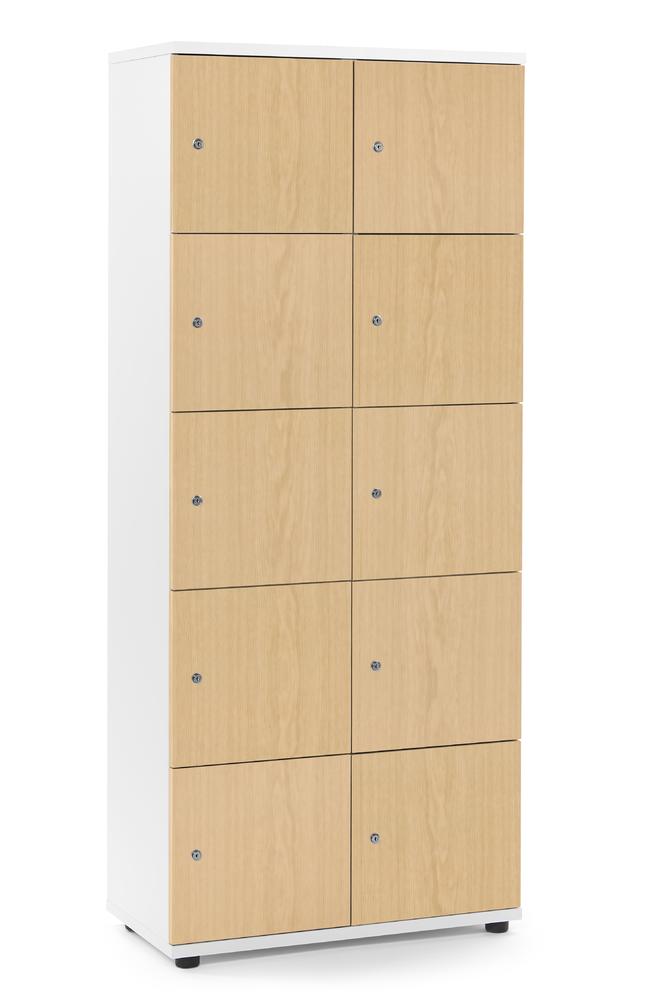 Schließfachschrank OFFICE-LINE mit 10 Fächern | Buchedekor | ohne Posteinwurf | Weiß | Zylinderschloss mit Wechselzylinder